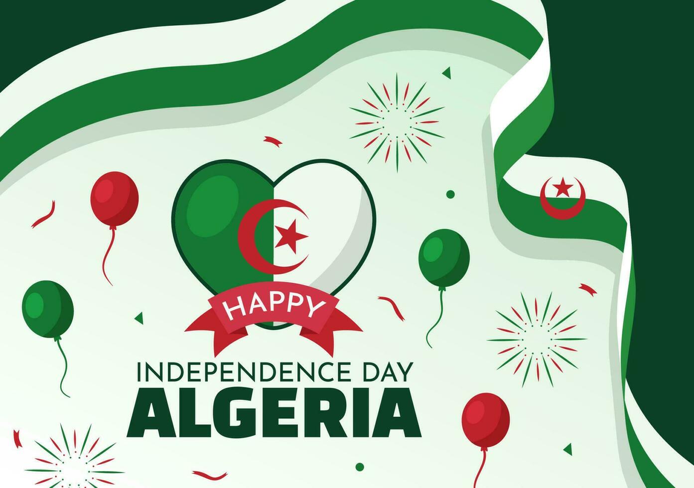 feliz Argélia independência dia vetor ilustração com acenando bandeira dentro plano desenho animado mão desenhado aterrissagem página verde fundo modelos