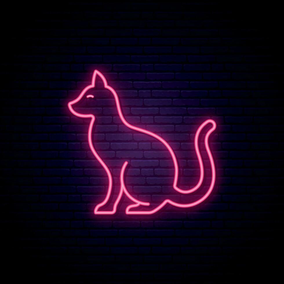 Rosa gato néon placa. noite brilhante néon emblema. brilhando Rosa gato ícone. vetor