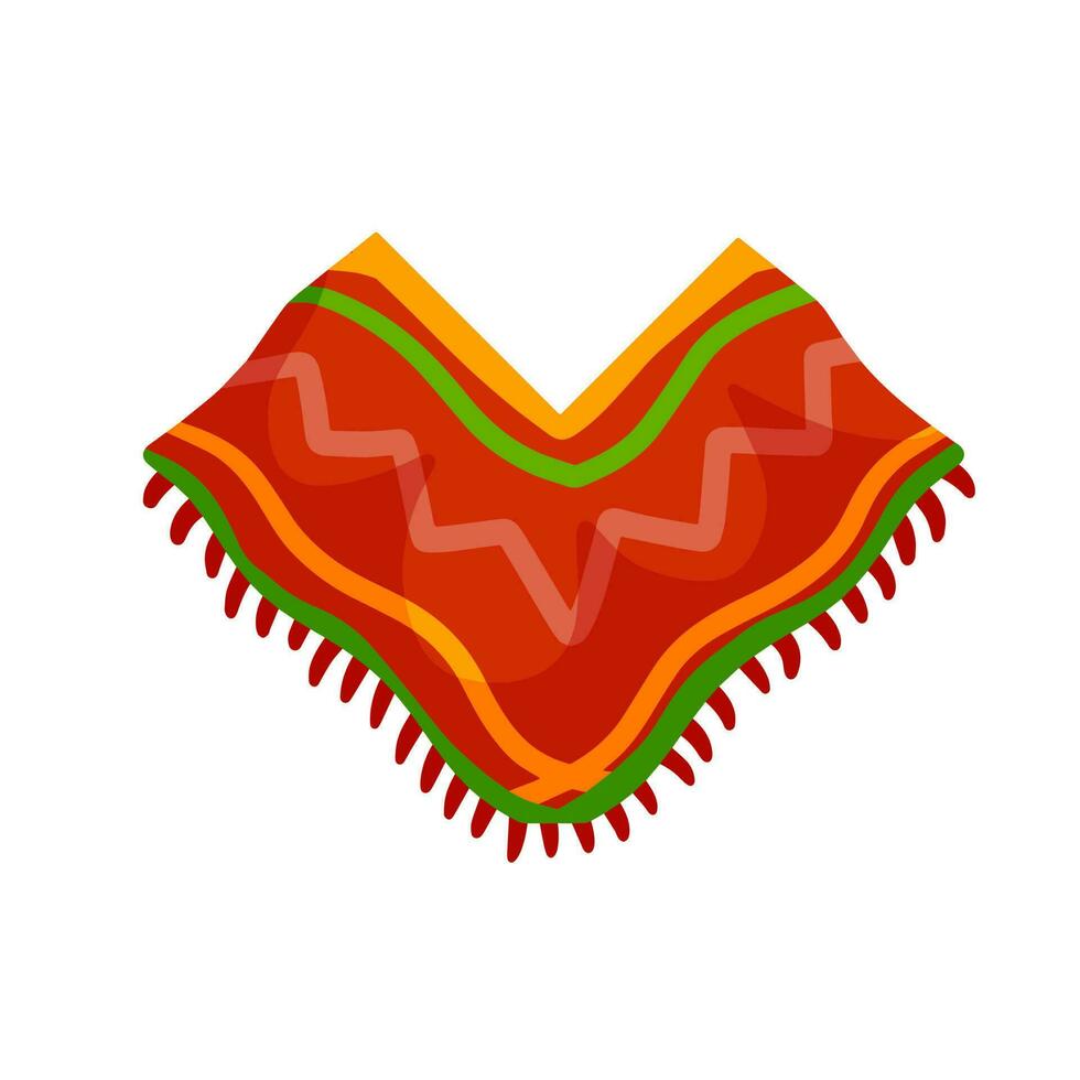 poncho. vermelho e laranja mexicano capa. a nacional vestir com padronizar. étnico cultura do sul América. plano desenho animado ilustração vetor