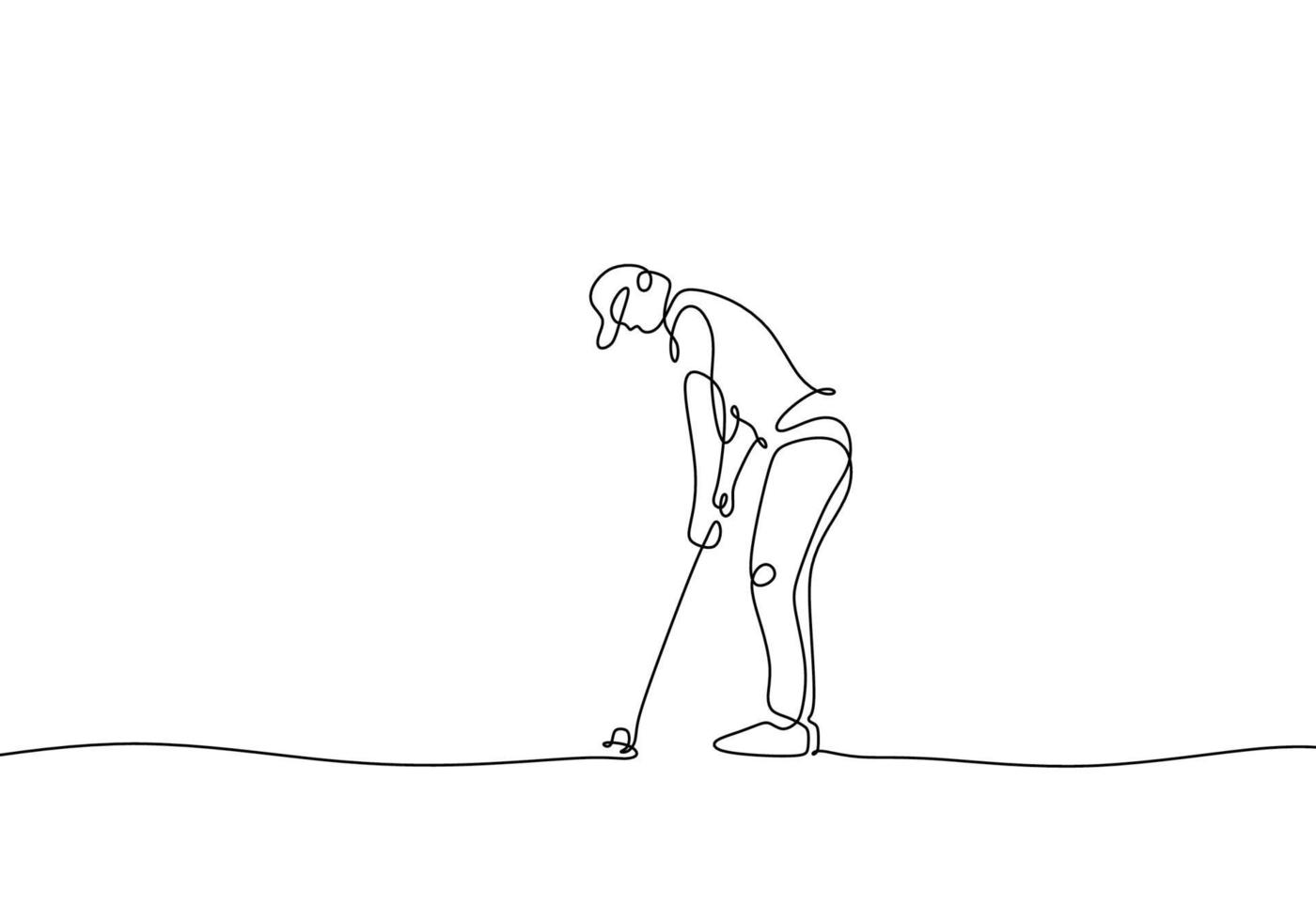 desenho de linha contínua de um homem jogando golfe vetor