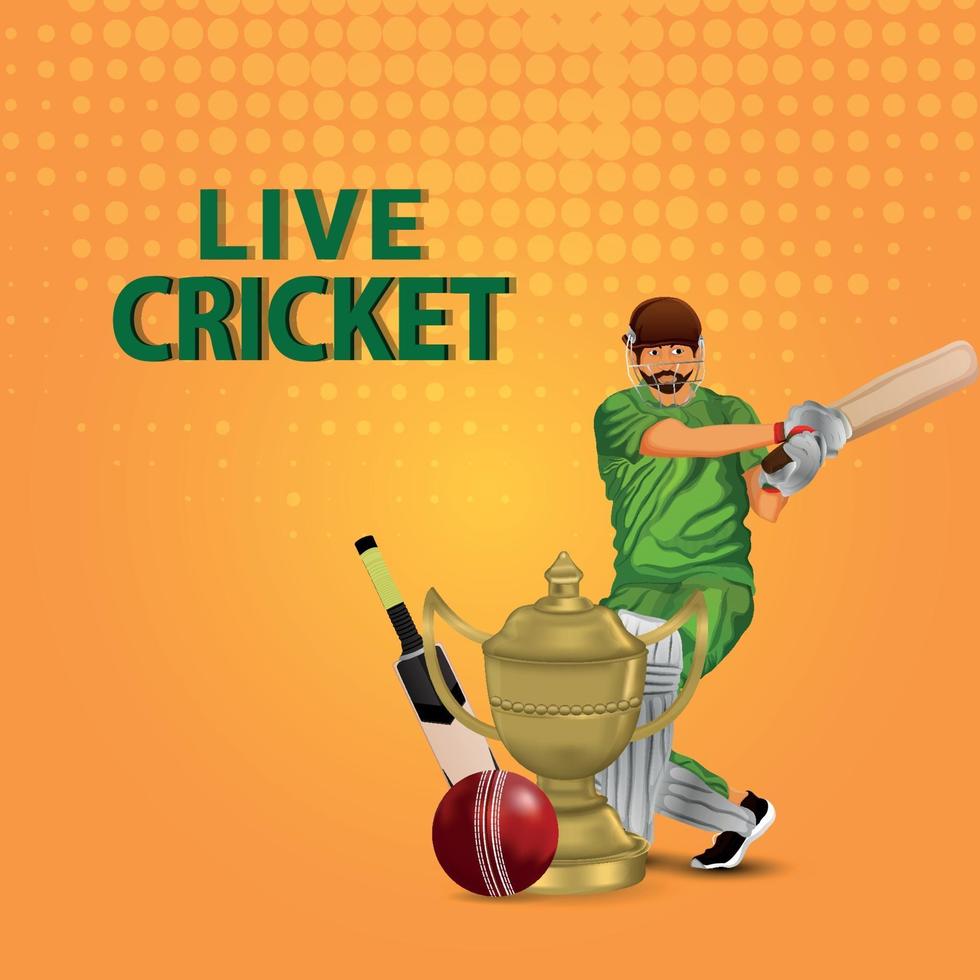 ilustração vetorial de campeonato de críquete ao vivo com jogador de críquete com equipamento de críquete vetor