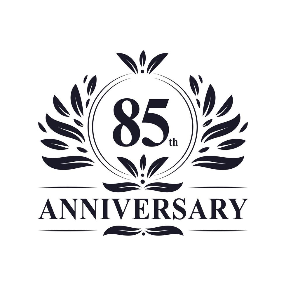 Celebração do 85º aniversário, design luxuoso do logotipo do aniversário de 85 anos. vetor