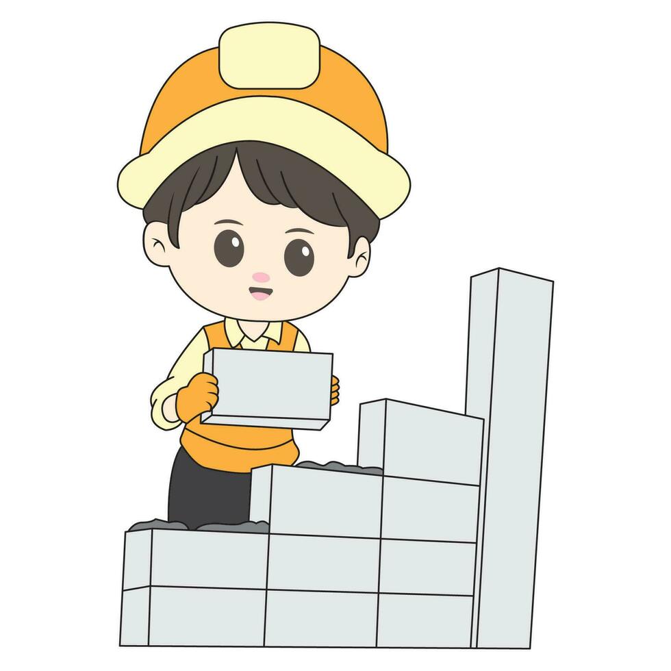 chibi personagem do uma construção arquiteto vetor