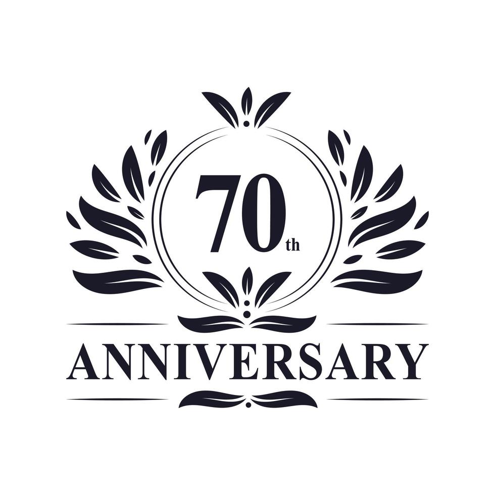 Celebração do 70º aniversário, design de logotipo luxuoso do aniversário de 70 anos vetor