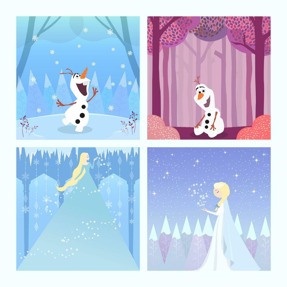 neve Princesa e boneco de neve dentro inverno país das maravilhas social meios de comunicação modelo vetor