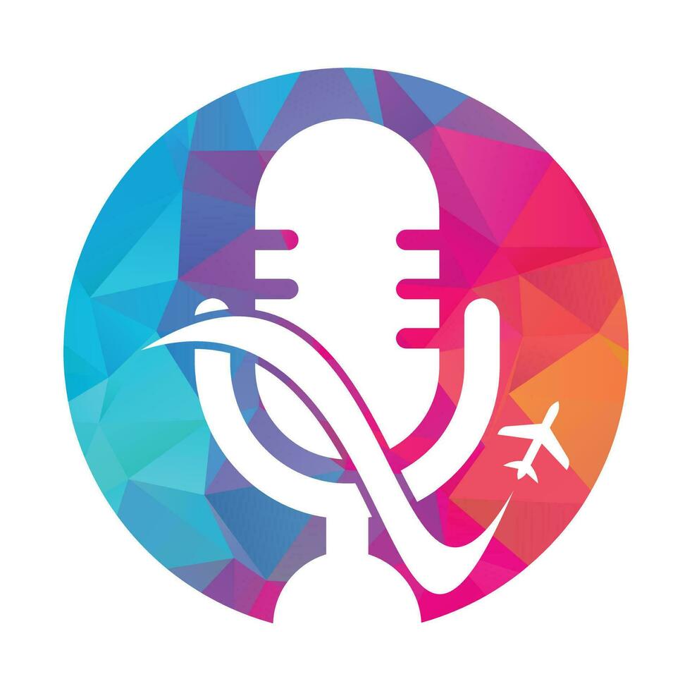 modelo de design de logotipo de vetor de podcast viajando. conceito de logotipo de podcast de férias de turismo de viagens.