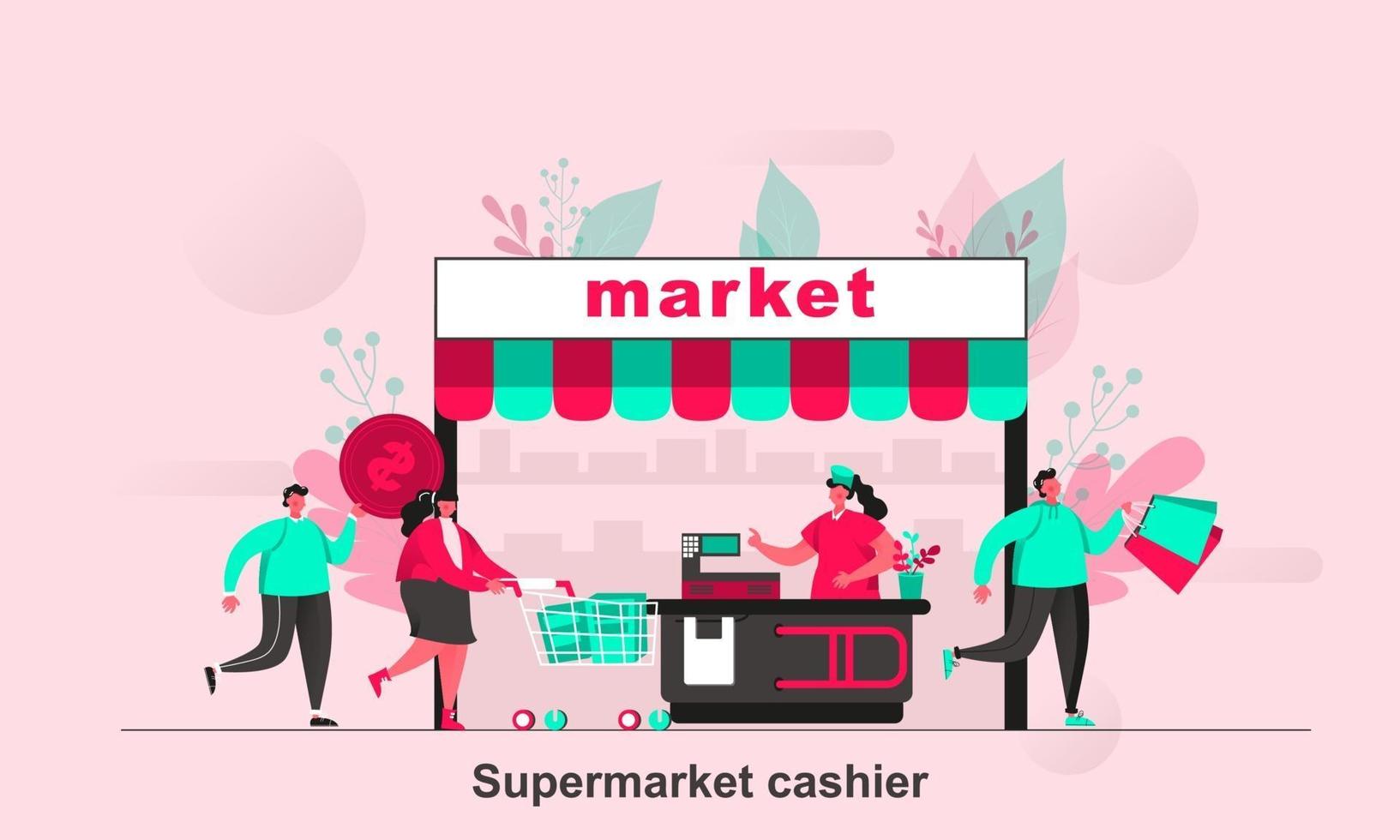 projeto de conceito da web de caixa de supermercado em ilustração vetorial de estilo simples vetor