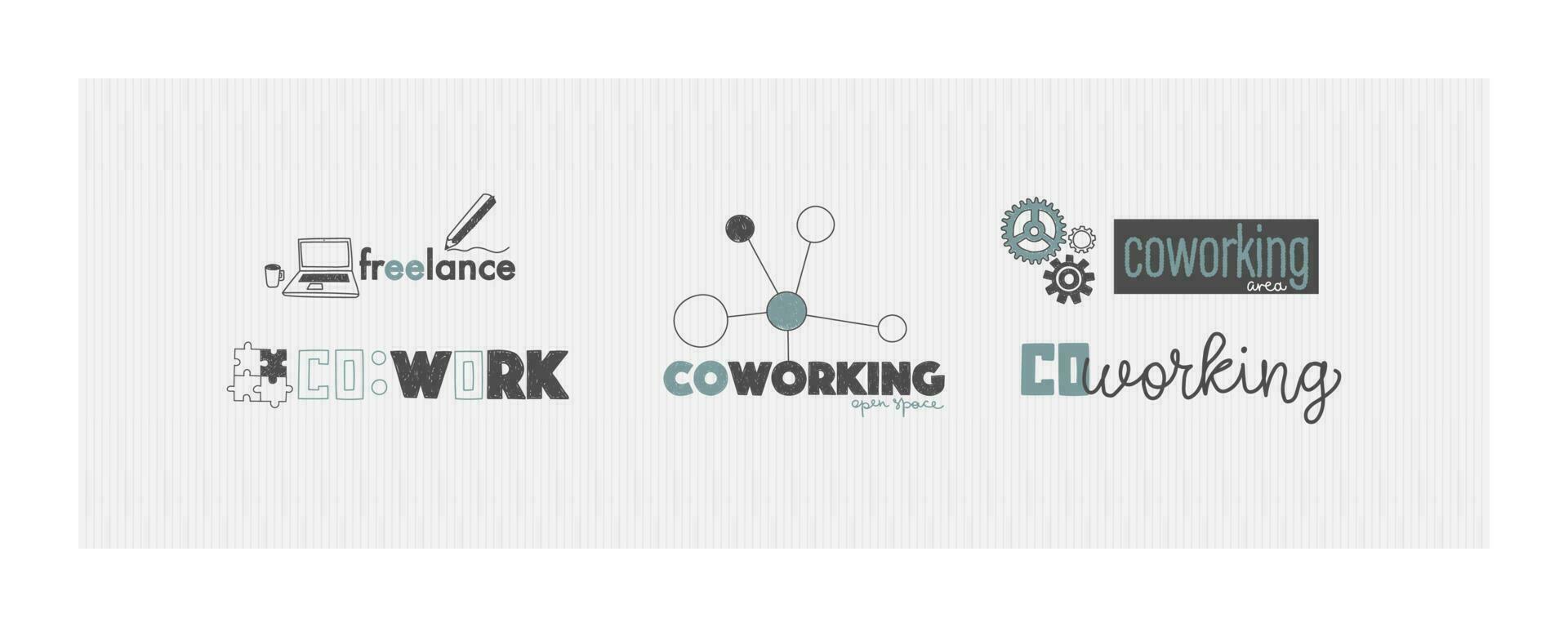 vetor logotipo para escritório ou área de trabalho dentro mão desenhando estilo. coworking e freelance conceito.