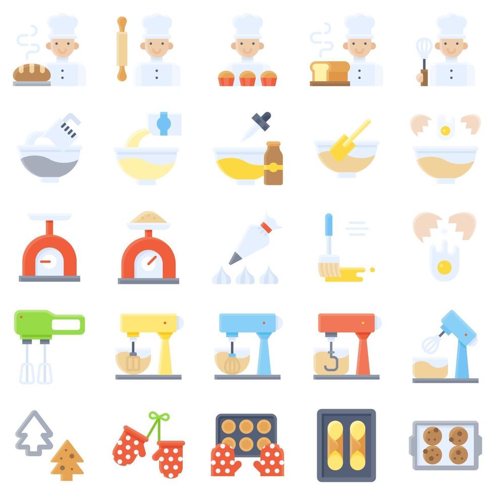 conjunto de ícones planos relacionados com padaria e panificação vetor