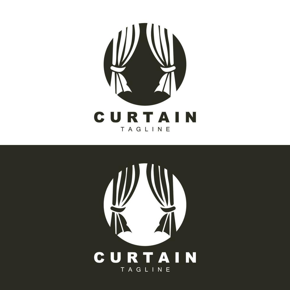 design de logotipo de cortina para casa e exposição, ilustração vetorial de decoração de construção vetor