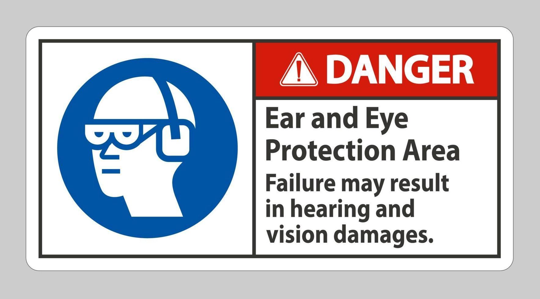 sinal de perigo falha na área de proteção dos olhos e ouvidos pode resultar em danos à audição e visão vetor