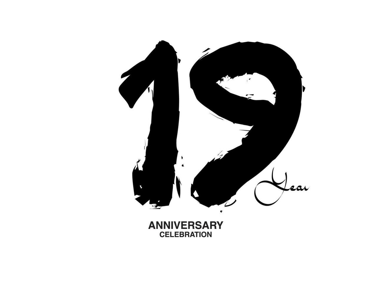 19 anos aniversário celebração vetor modelo, 19 número logotipo projeto, 19 aniversário, Preto letras números escova desenhando mão desenhado esboço, Preto número, aniversário vetor ilustração