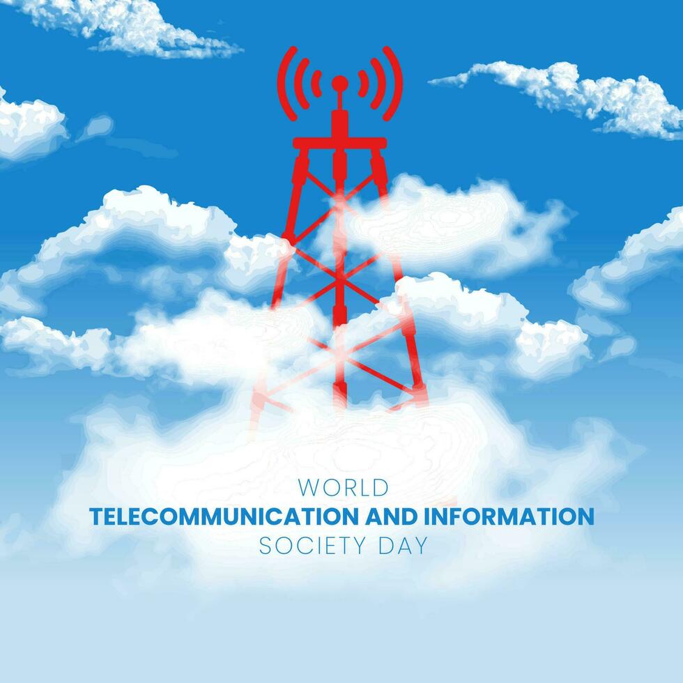 mundo telecomunicação e em formação sociedade dia. mundo telecomunicação e em formação sociedade dia celebração bandeira projeto, saudações, poster. vetor