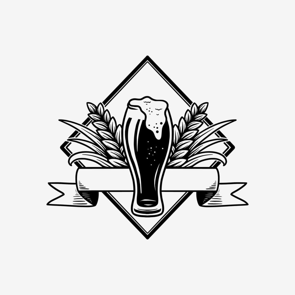 silhueta desenhada à mão do logotipo da cerveja retro vintage vetor