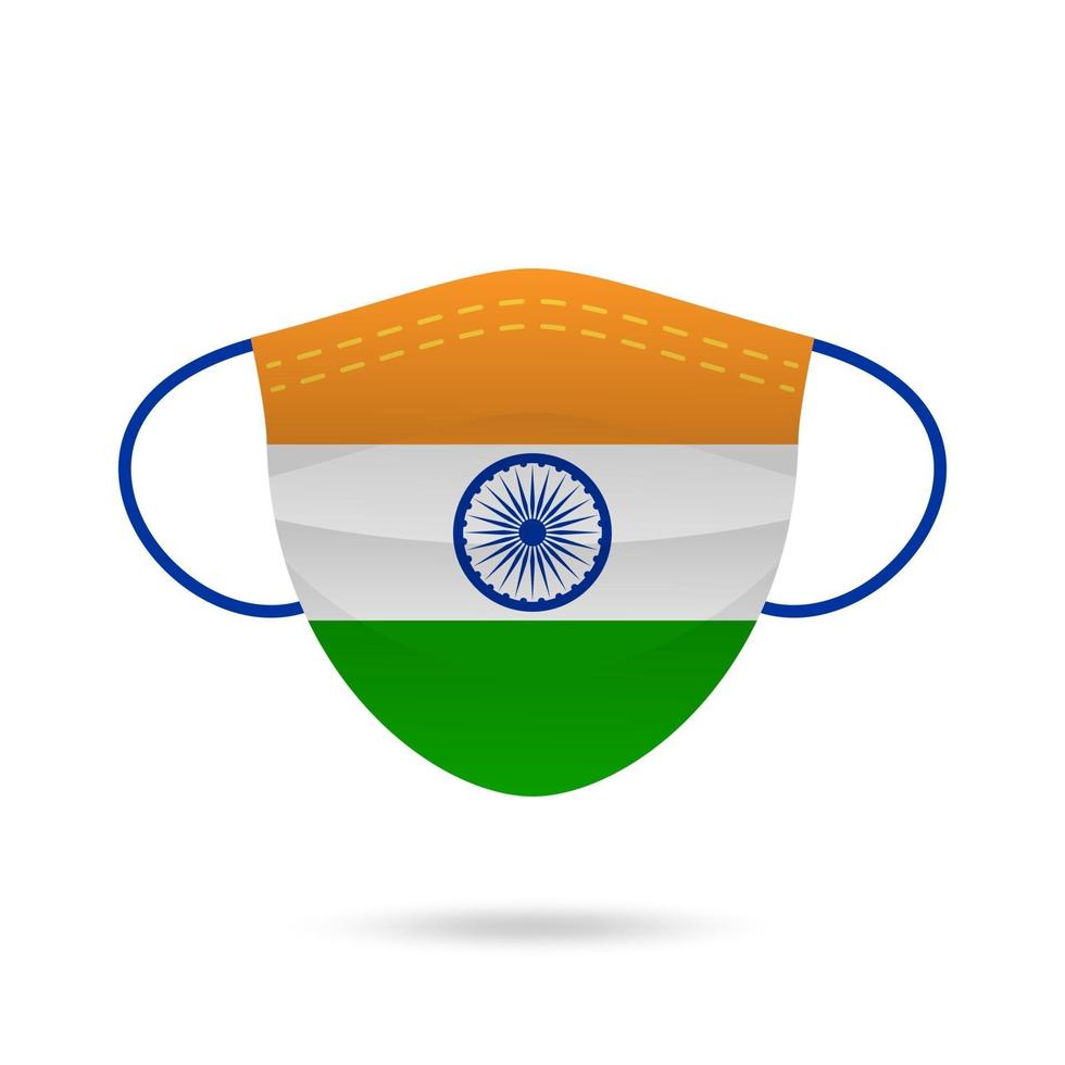 máscara facial prevenção do coronavírus da Índia. bandeira da Índia com o símbolo do vírus corona, covid 2019, ilustração vetorial. vetor
