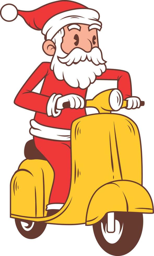 santa claus equitação uma lambreta, desenho animado vetor ilustração isolado em branco fundo.