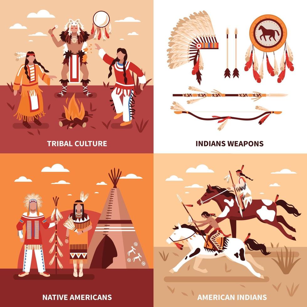 ilustração em vetor conceito design 2 x 2 nativos americanos