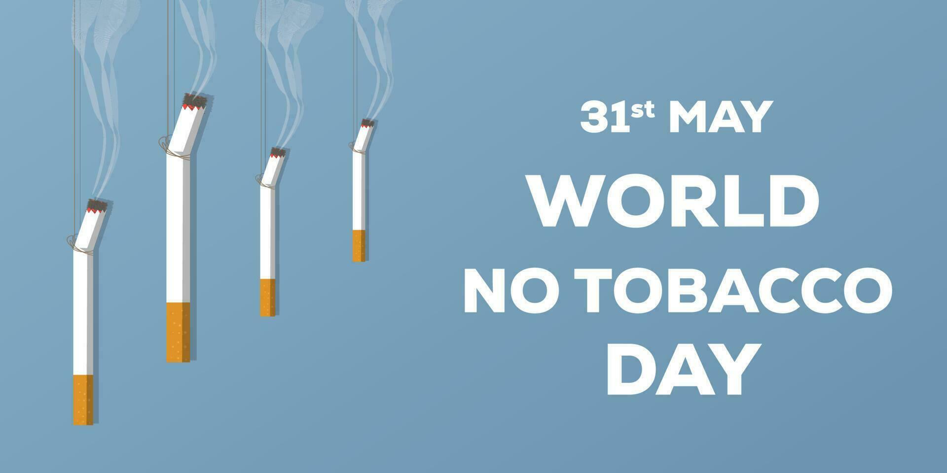 mundo não tabaco dia dentro plano Projeto horizontal bandeira com cigarros suspensão vetor