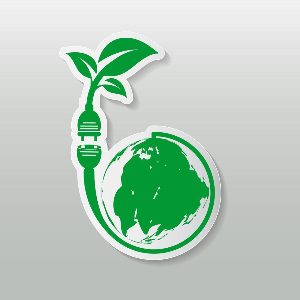 plugue de alimentação emblema ou logotipo ecológico ilustração vetorial vetor