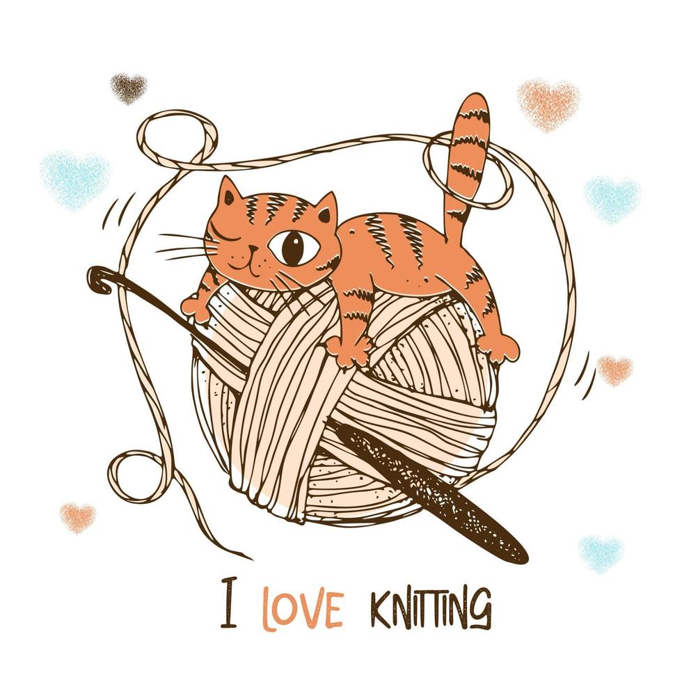 um gato em um novelo de lã. logotipo de crochê. vetor