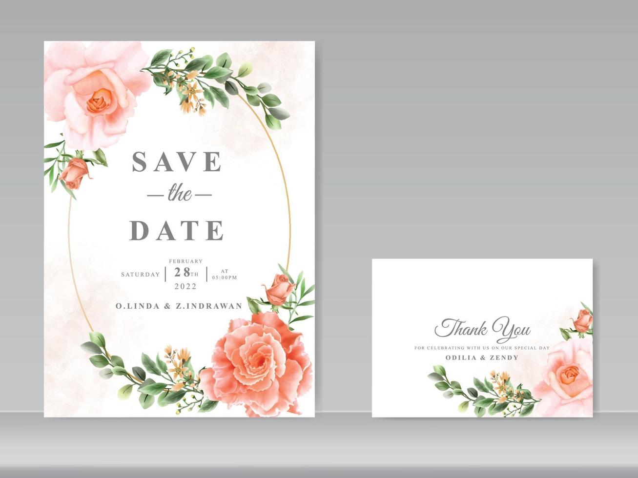 lindo conjunto de rosas com design de cartão de casamento vetor