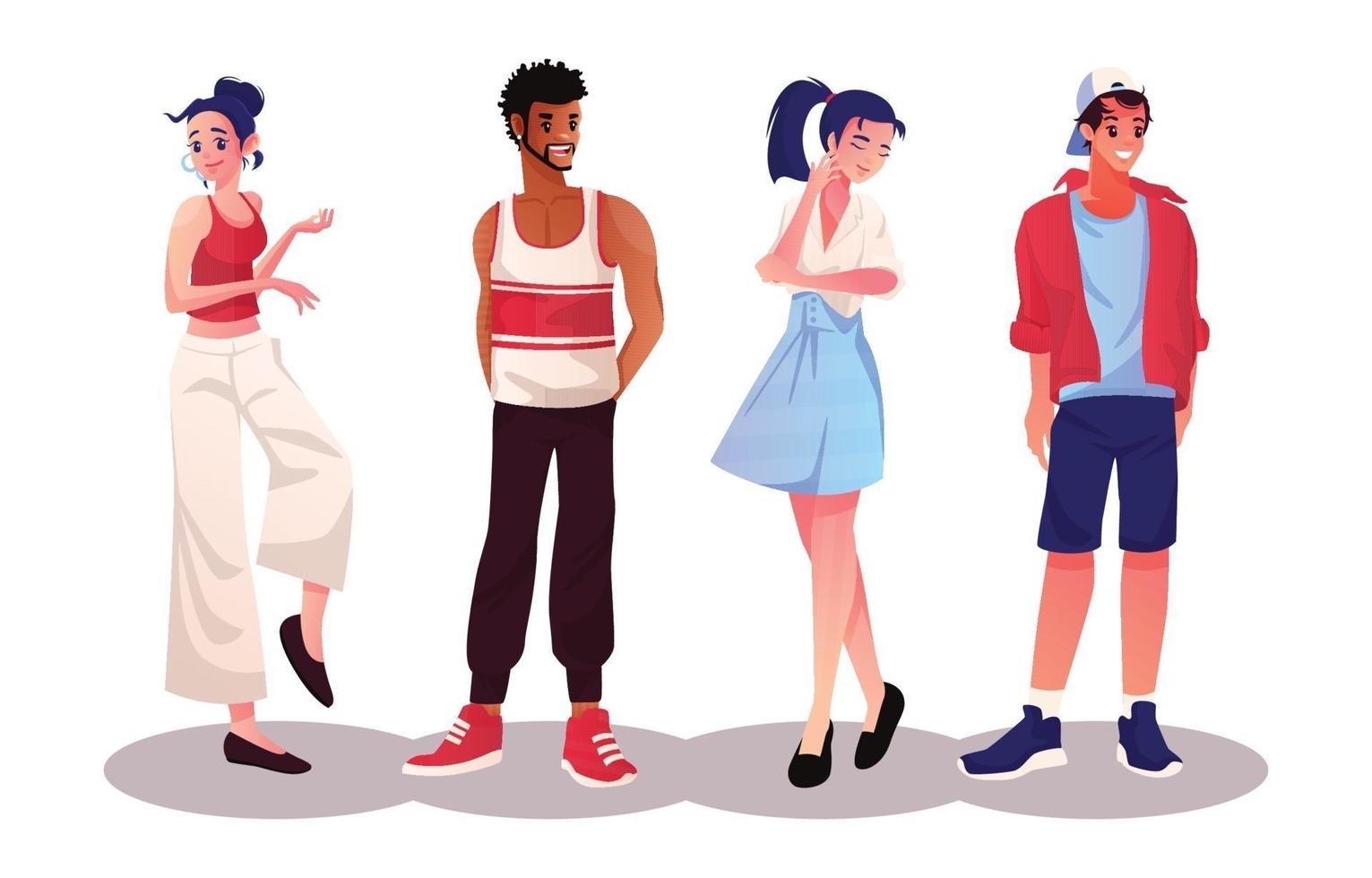 estilo de conjunto fofo de personagens jovens vetor