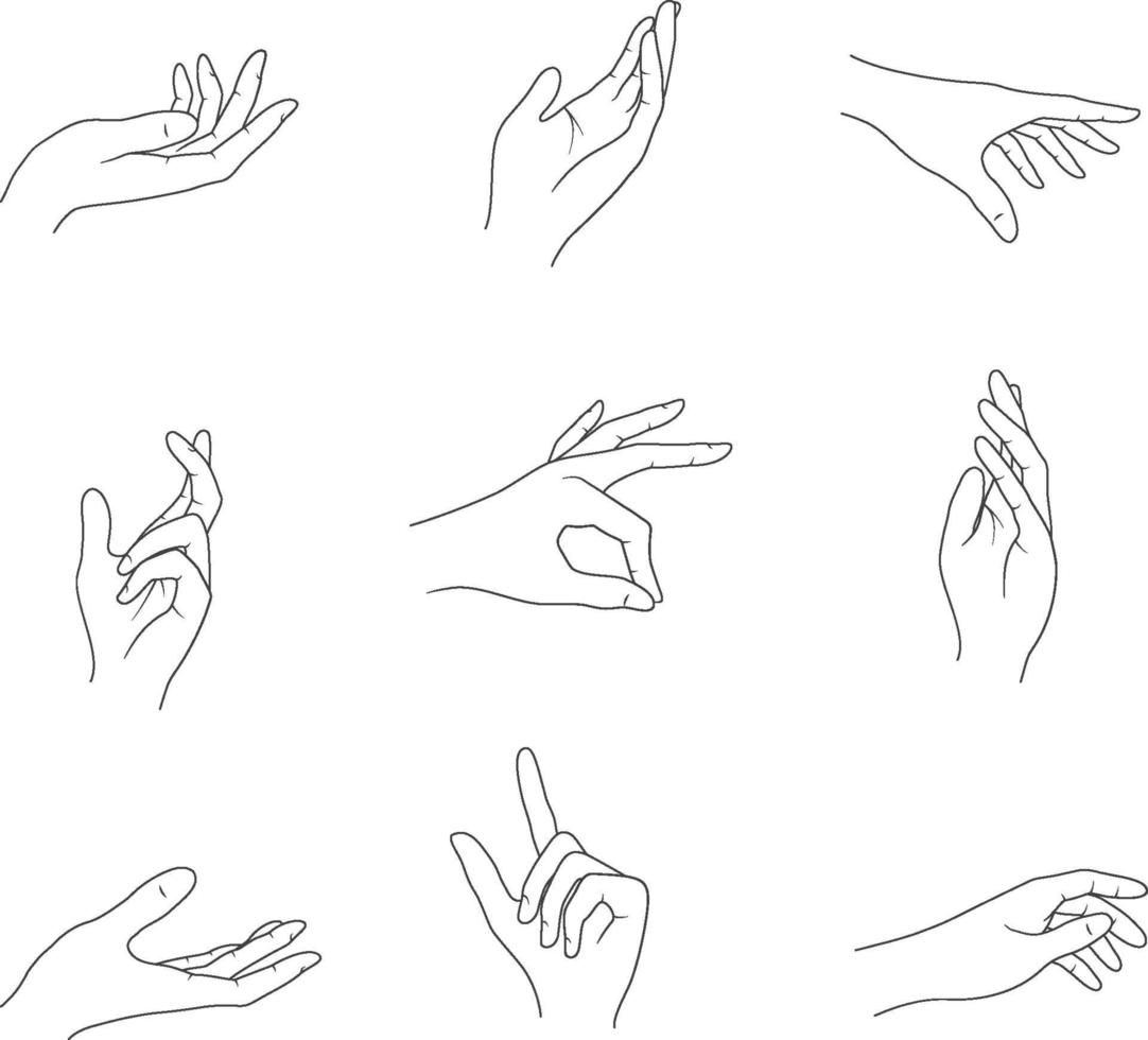 mão desenhada com gestos de mão em fundo branco vetor