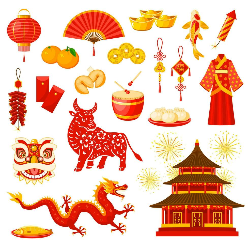 chinês Novo ano feriado símbolos vetor ícones conjunto