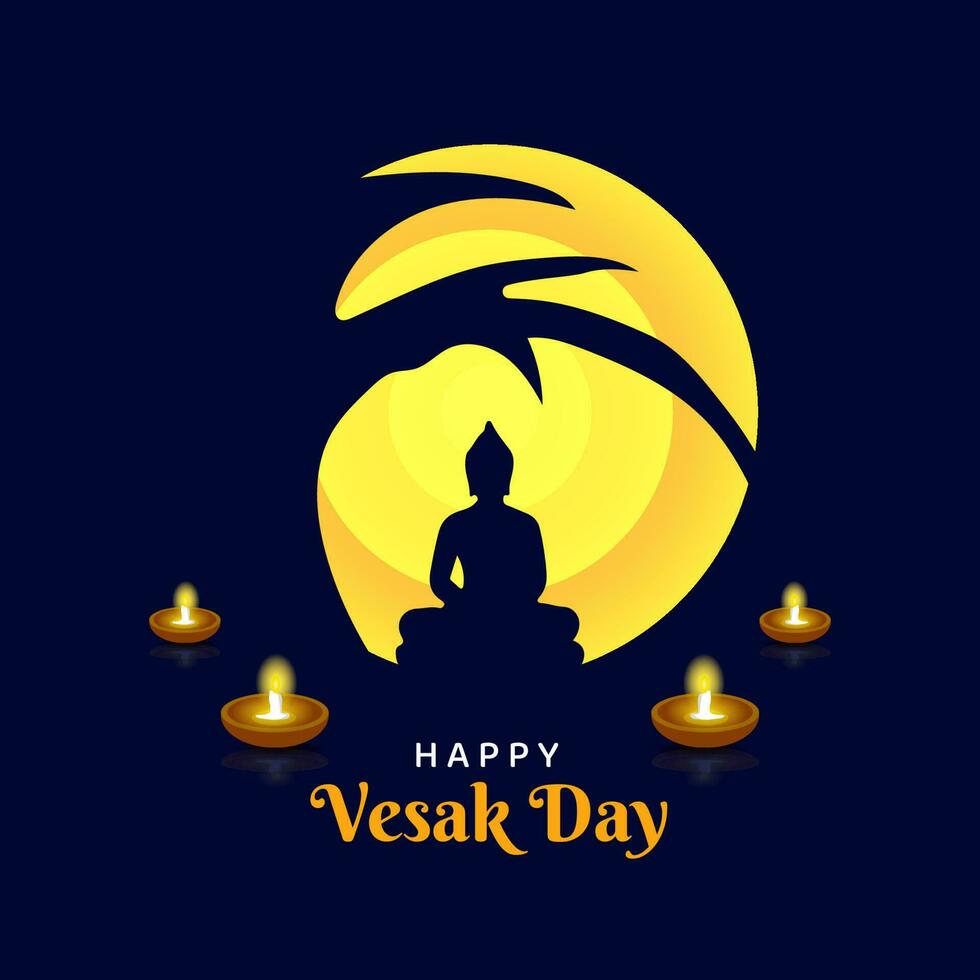 feliz vesak dia, cumprimento cartão e poster Projeto para vesak dia. vesak dia é uma piedosos dia para budistas. vetor