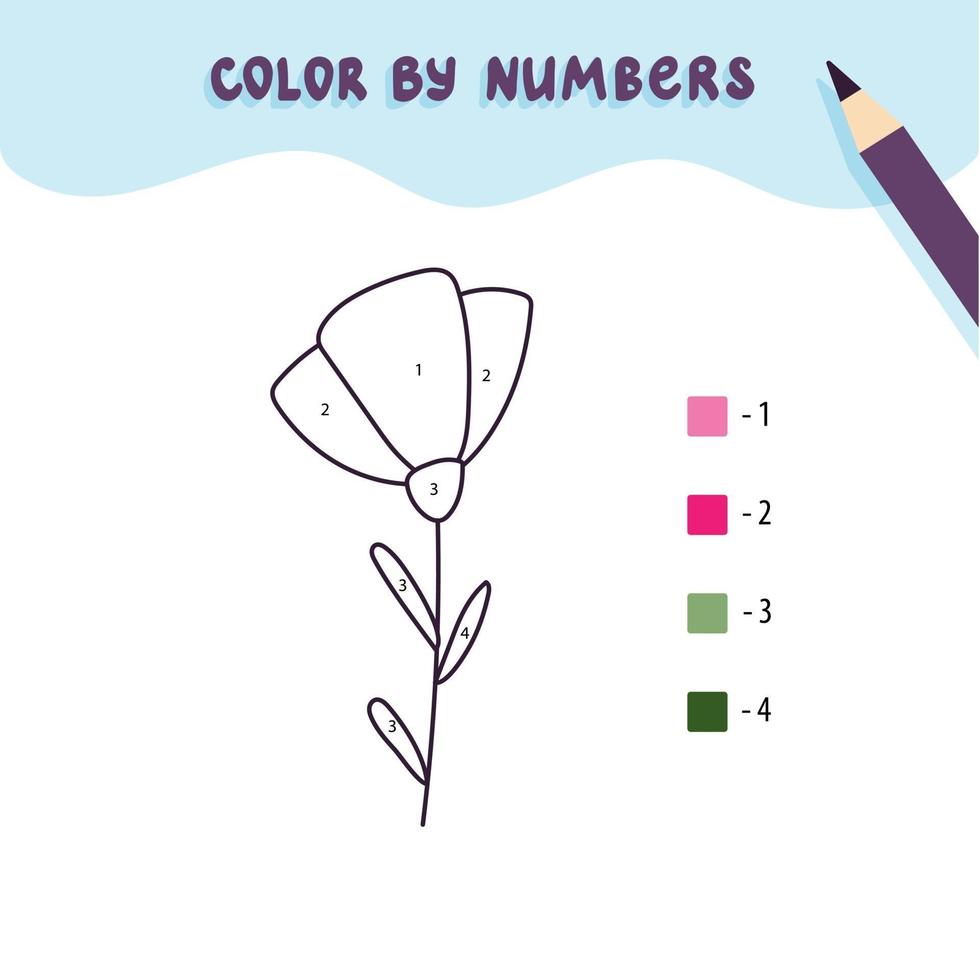cor flor bonita por número. jogo educacional de matemática para crianças. página para colorir. vetor