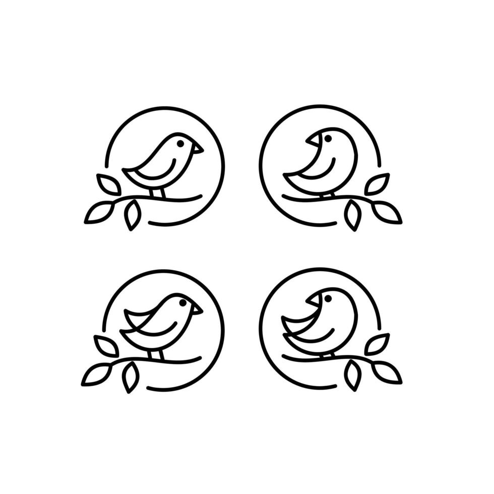 desenho de logotipo simples de linha de pássaro fofo vetor