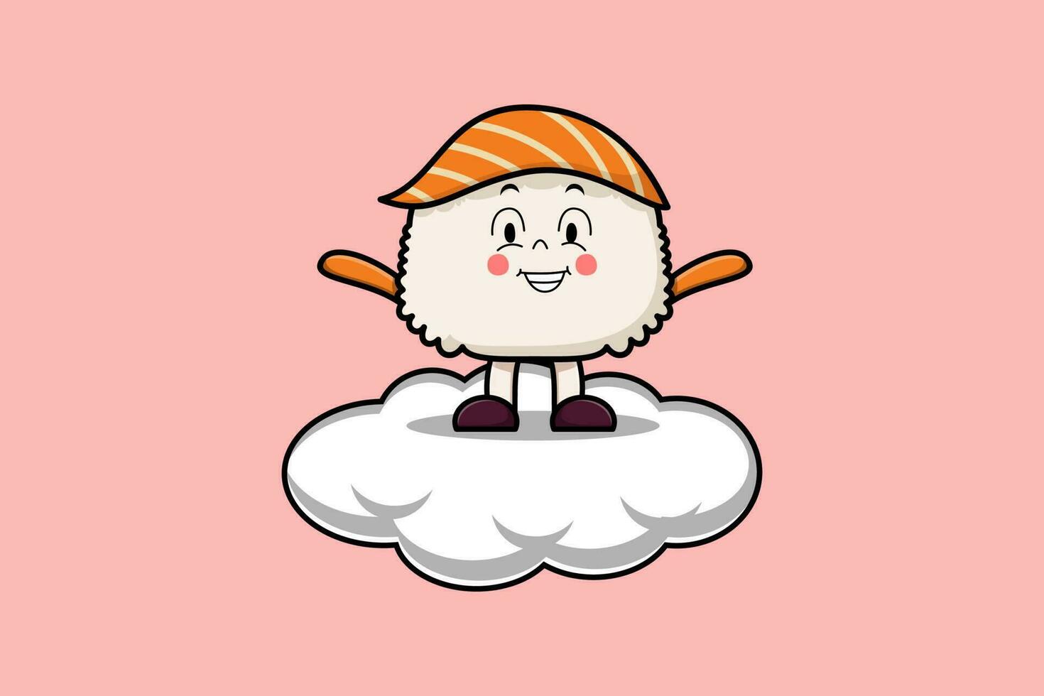 personagem de sushi bonito dos desenhos animados em pé na nuvem vetor