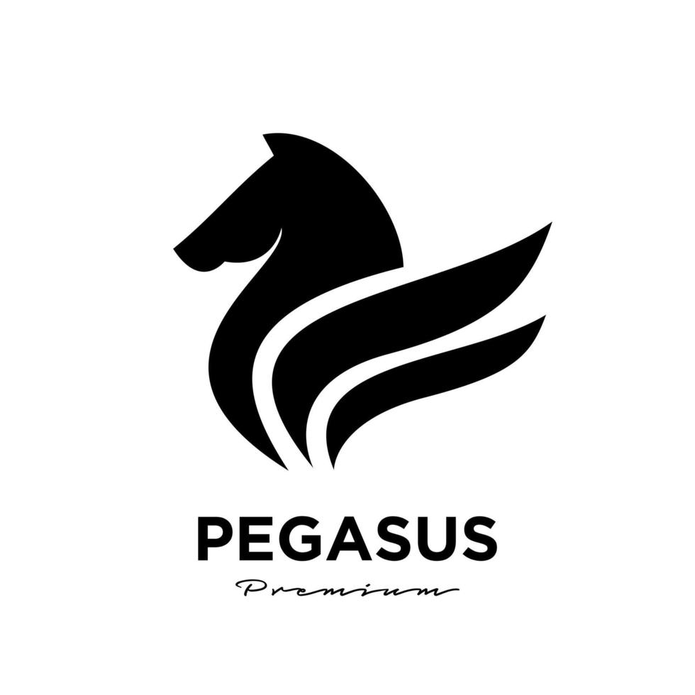 cavalo voador de pégaso, cavalo preto, logotipo de vetor de inspiração de design