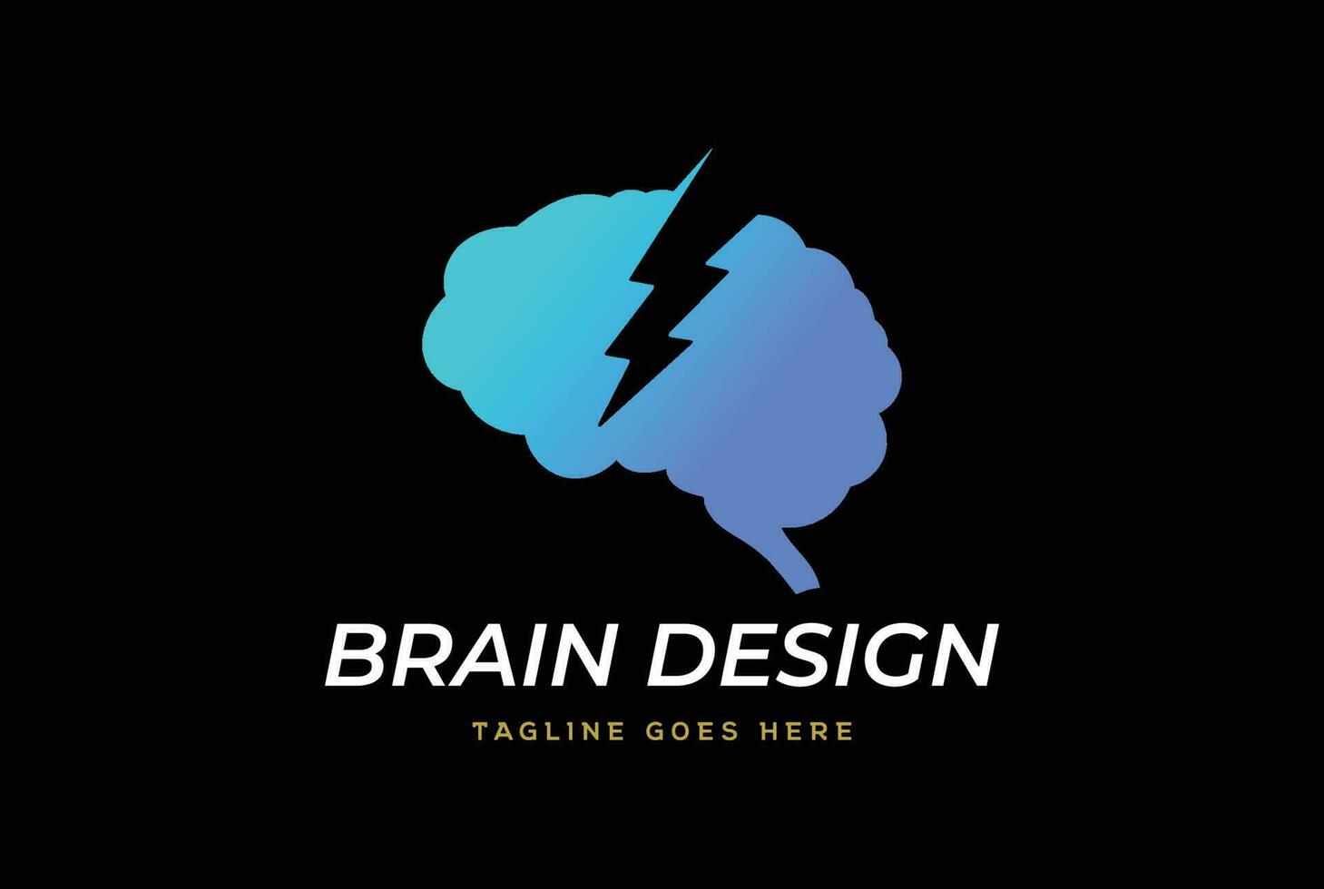 simples moderno cérebro com trovão luz para mente inteligente poder energia logotipo vetor