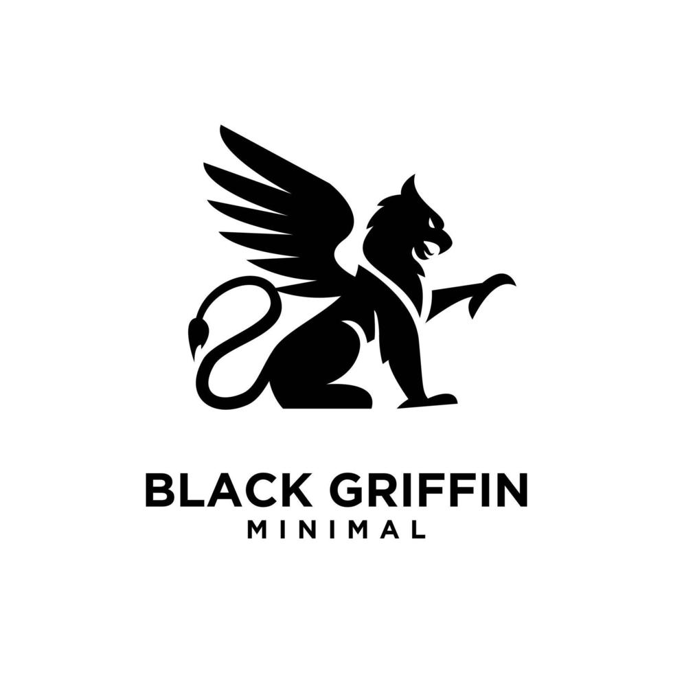 Premium black minimal griffin mítico criatura emblema mascote vector design logo