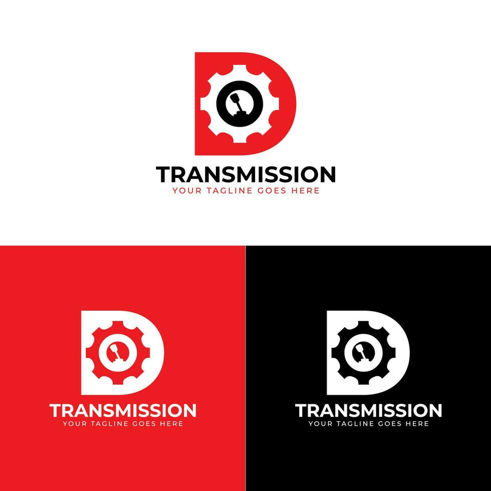 inicial carta d logotipo vetor Projeto dentro a forma do transmissão dentro engrenagem, vermelho e Preto cores