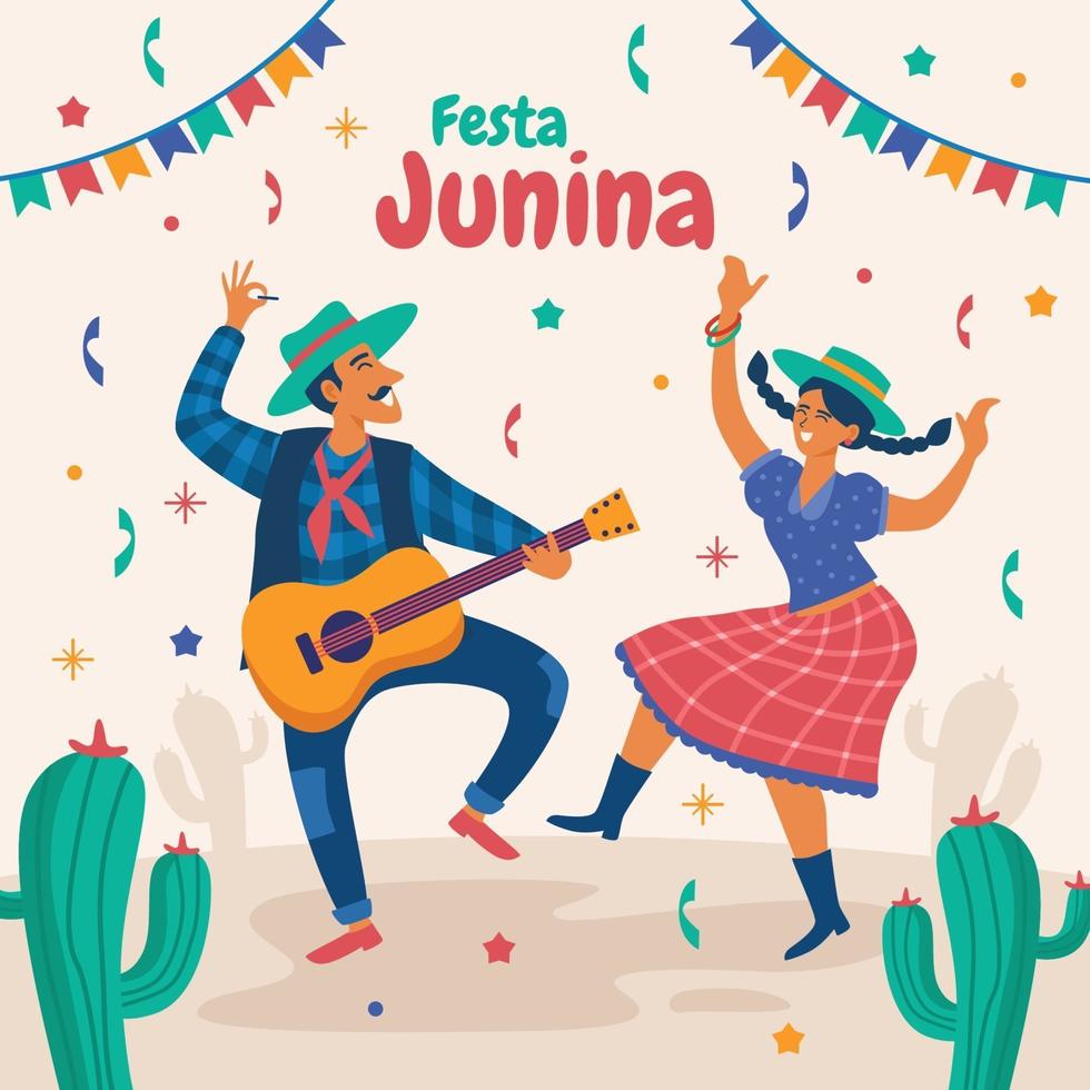 casal dançando em festa junina vetor