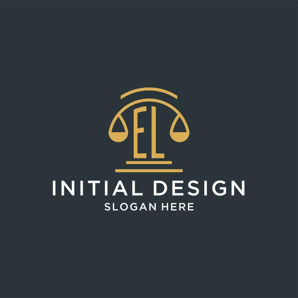 el inicial com escala do justiça logotipo Projeto modelo, luxo lei e advogado logotipo Projeto Ideias vetor