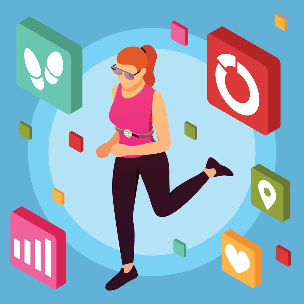 ilustração vetorial de fundo isométrico de apps de fitness vetor