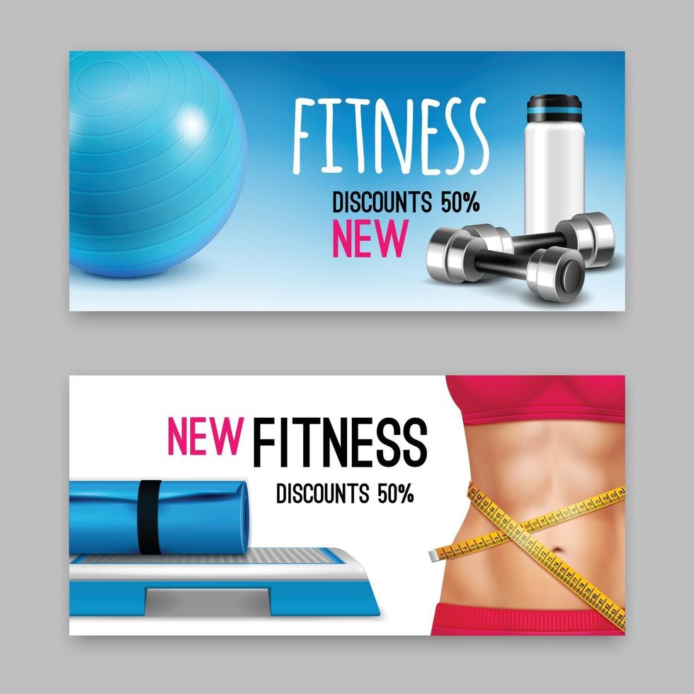 acessórios de fitness banners realistas definir ilustração vetorial vetor