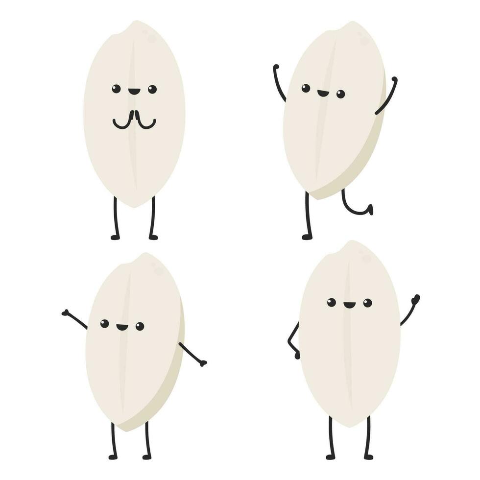 design de personagens de arroz. vetor de arroz em fundo branco. semente de arroz.