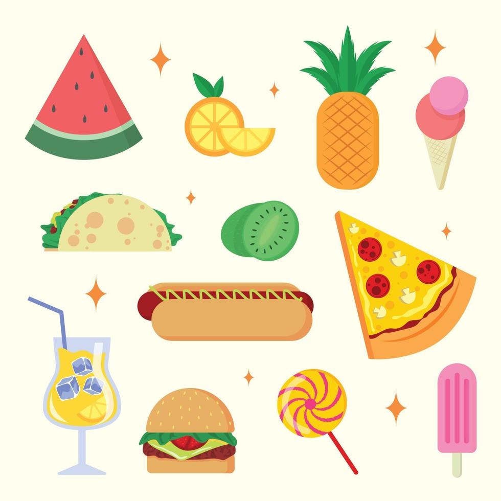 conjunto de design de ícones de comida de verão vetor