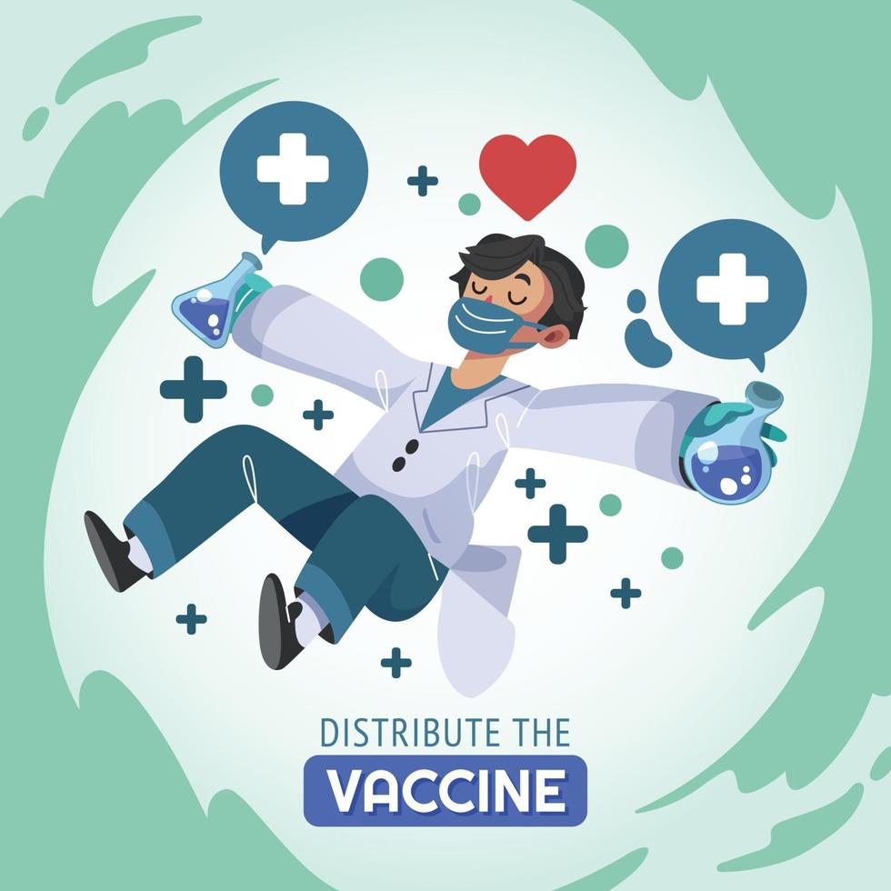 cientista masculino traz as vacinas que estão prontas para distribuir vetor