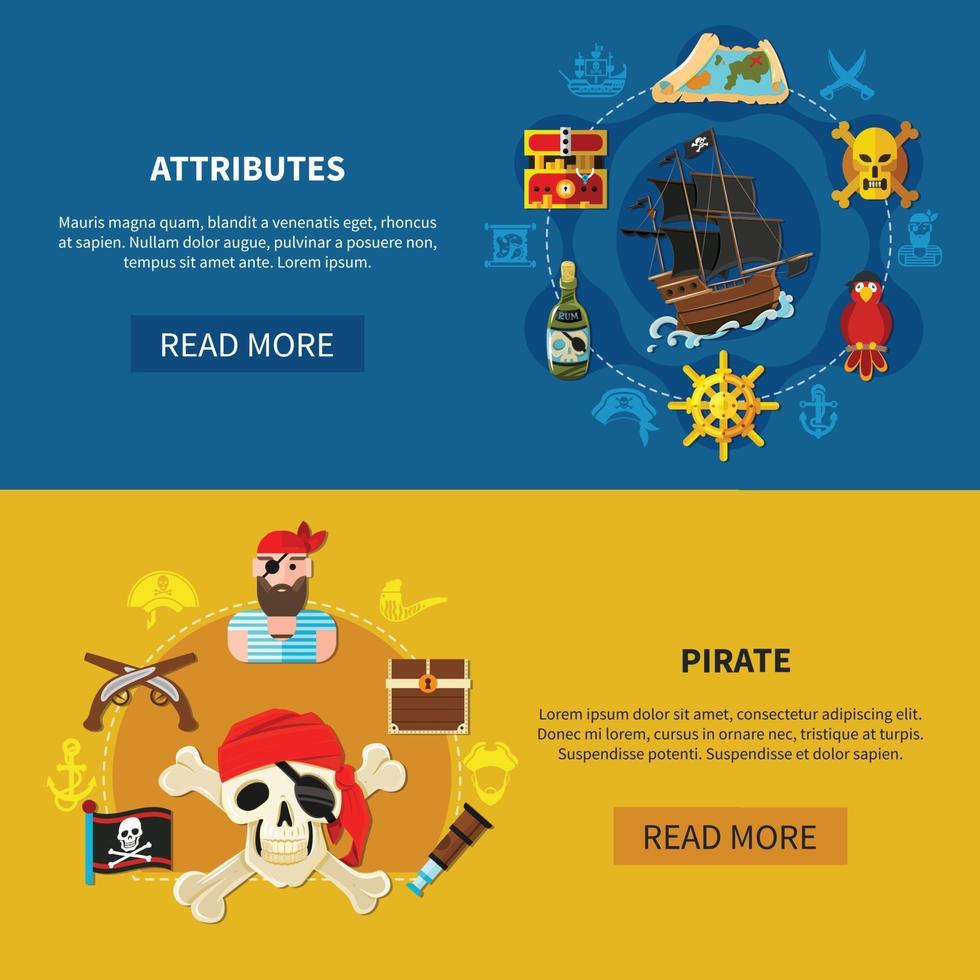 ilustração vetorial pirata banners horizontais vetor