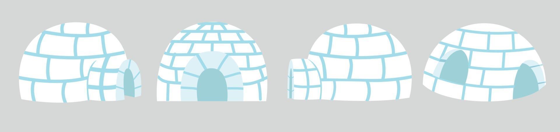 Casa de gelo de iglus em conjunto de design plano vetor
