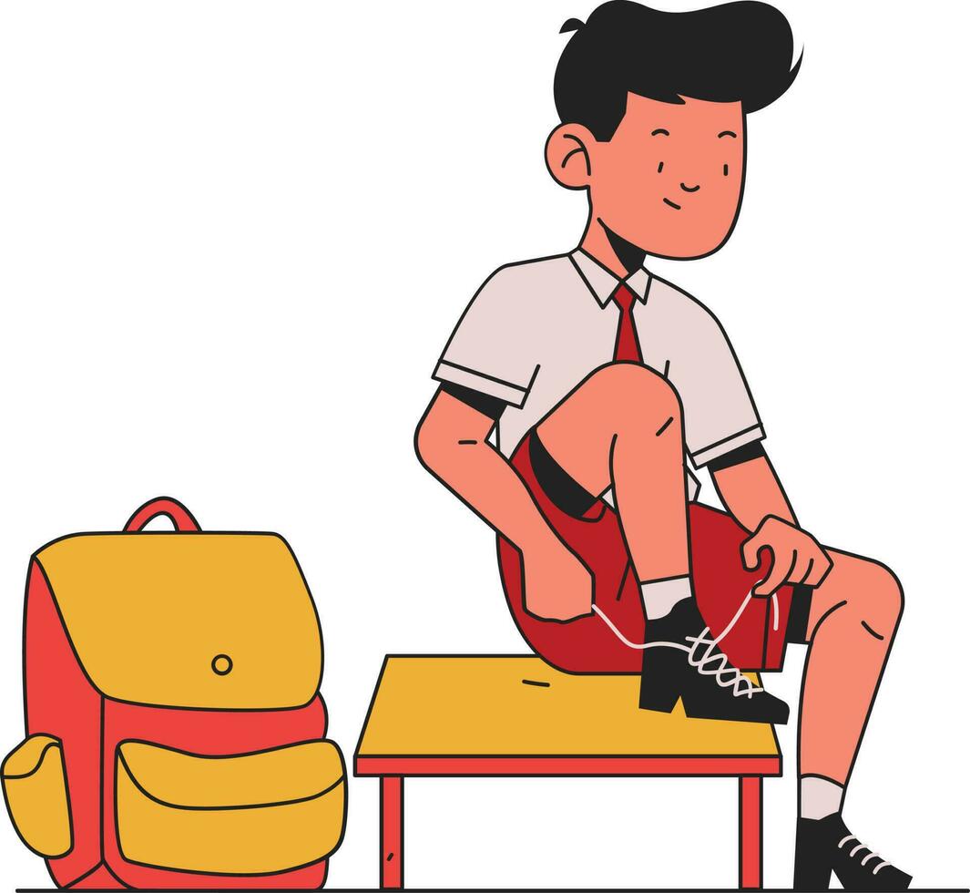 aluna estudando às escola com mochila sentado em escola escrivaninha vetor ilustração
