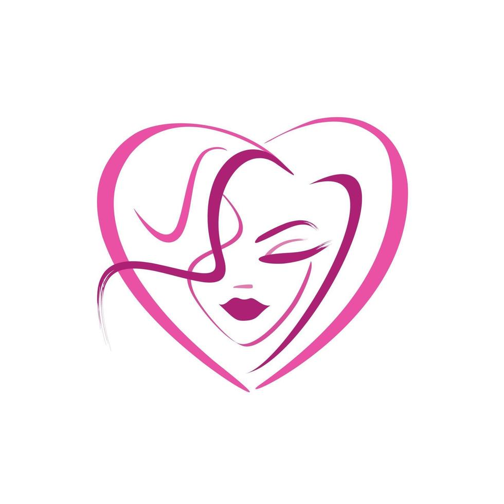 logotipo do rosto feminino em forma de coração vetor