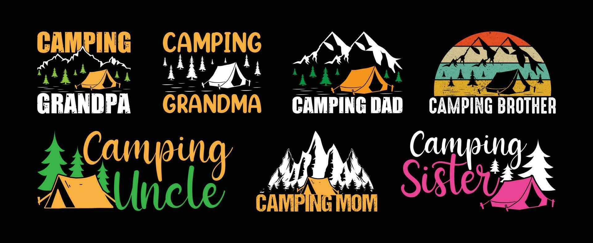 acampamento t camisa Projeto pacote, citações sobre acampamento, aventura, ar livre, acampamento t camisa, caminhada, acampamento tipografia t camisa Projeto coleção vetor
