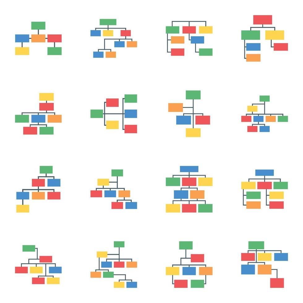 gráficos de hierarquia ícones planos vetor