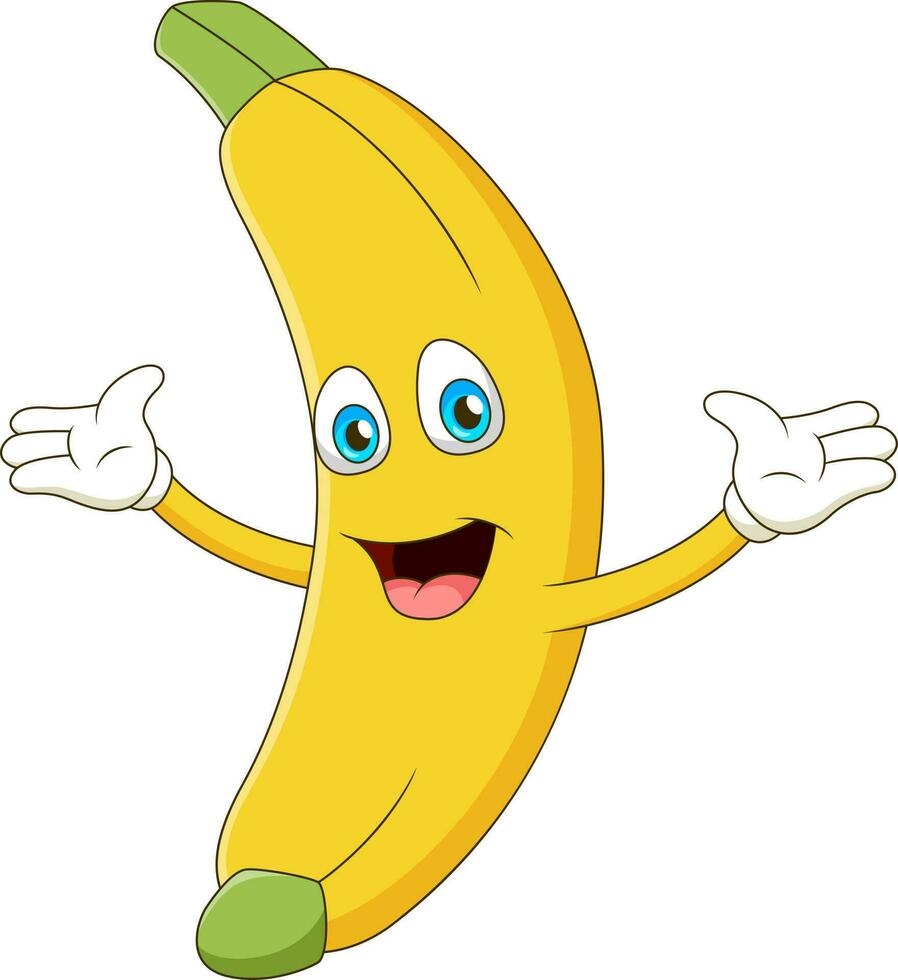 fofa banana desenho animado sorridente. desenho animado fofa fruta mascote ilustração vetor